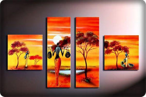 4 Piece Canvas Art, African Paintings, Landscape Canvas Paintings, Bedroom Canvas Art, Oil Painting for Sale, African Woman Painting-ArtWorkCrafts.com