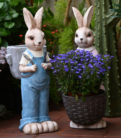 Large Rabbit Lovers Statue for Garden, Bunny Flowerpot, Garden Courtyard Ornament, Villa Outdoor Decor Gardening Ideas, Modern Garden Sculptures-ArtWorkCrafts.com