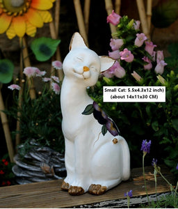 Lovely Cat Statues, Sitting Cats Resin Statue for Garden Ornament, Villa Outdoor Decor Gardening Ideas, Garden Courtyard Decoration, House Warming Gift-ArtWorkCrafts.com