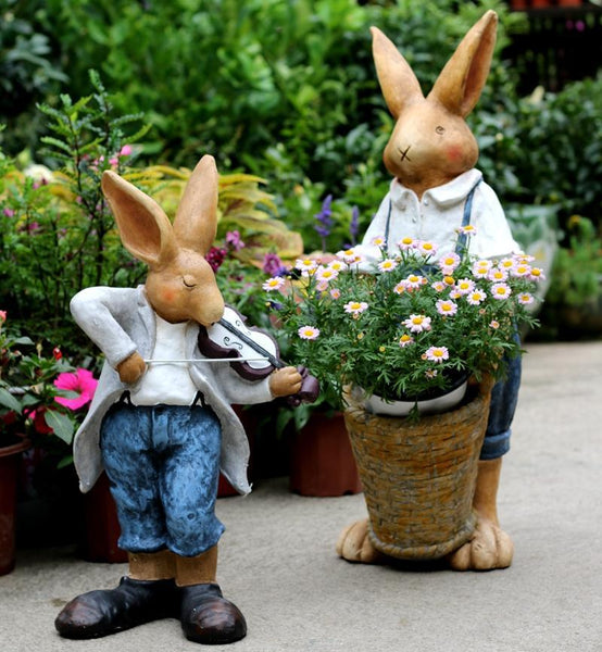Large Rabbit Statue for Garden, Bunny Flower Pot, Garden Courtyard Ornament, Villa Outdoor Decor Gardening Ideas, House Warming Gift-ArtWorkCrafts.com