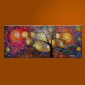 Abstract Art Painting, 3 Piece Canvas Art, Tree of Life Painting, Modern Paintings, Canvas Painting for Living Room, Large Group Painting-ArtWorkCrafts.com