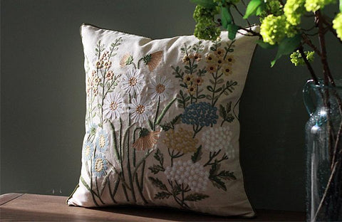 Flower Decorative Throw Pillows, Decorative Pillows for Sofa, Embroider Flower Cotton and linen Pillow Cover, Farmhouse Decorative Pillows-ArtWorkCrafts.com
