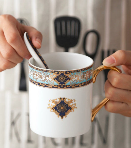 Elegant Ceramic Coffee Mug, Beautiful British Tea Cups, Large Royal Bone China Porcelain Mug, Large Capacity Ceramic Mugs for Office-ArtWorkCrafts.com
