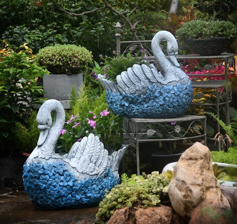 Large Swan Statue for Garden, Swan Flower Pot, Animal Statue for Garden Courtyard Ornament, Villa Outdoor Decor Gardening Ideas-ArtWorkCrafts.com