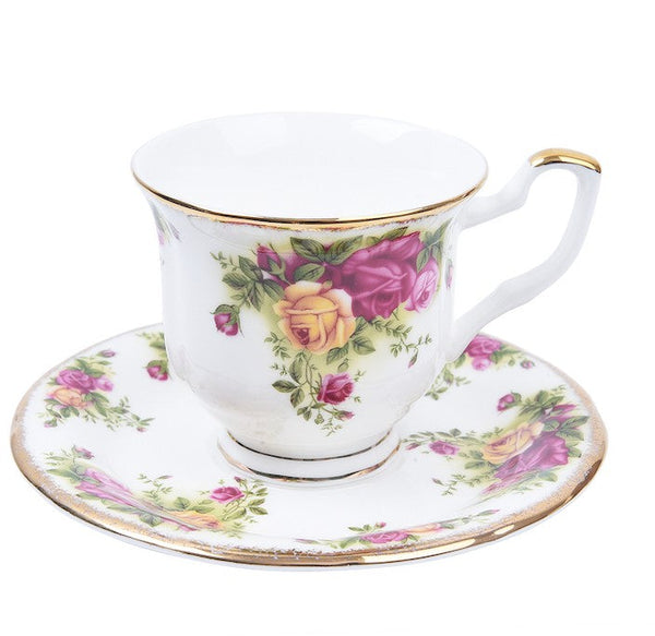 Beautiful British Flower Tea Cups, Unique Porcelain Cup and Saucer, Elegant Ceramic Coffee Cups, Creative Bone China Porcelain Tea Cup Set-ArtWorkCrafts.com