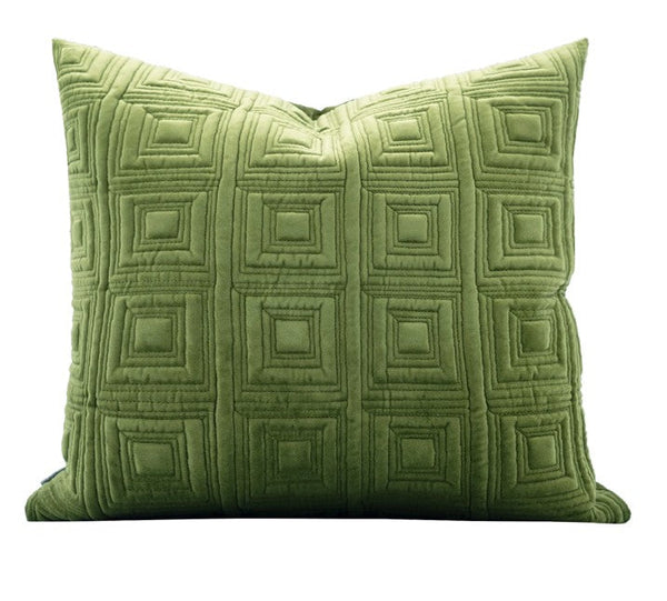Large Square Modern Throw Pillows for Couch, Green Geometric Modern Sofa Pillows, Large Decorative Throw Pillows, Simple Throw Pillow for Interior Design-ArtWorkCrafts.com