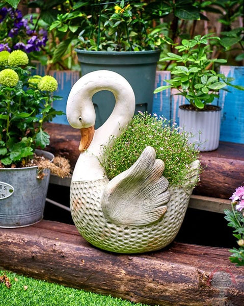 Large Swan Flower Pot for Garden, Swan Statue, Animal Statue for Garden Courtyard Ornament, Villa Outdoor Decor Gardening Ideas-ArtWorkCrafts.com