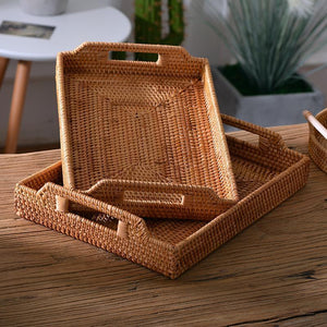 Rattan Bread Plate with Handle, Storage Baskets for Kitchen, Woven Storage Basket, Fruit Plate for Kitchen, Storage Baksets for Shelves-ArtWorkCrafts.com