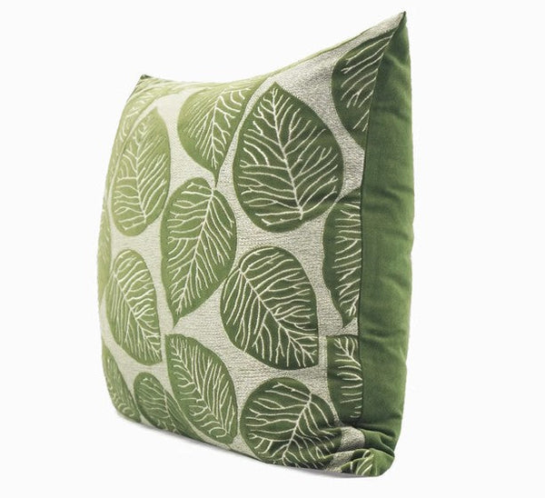Contemporary Modern Sofa Pillows, Green Leaves Square Modern Throw Pillows for Couch, Simple Decorative Throw Pillows, Large Throw Pillow for Interior Design-ArtWorkCrafts.com