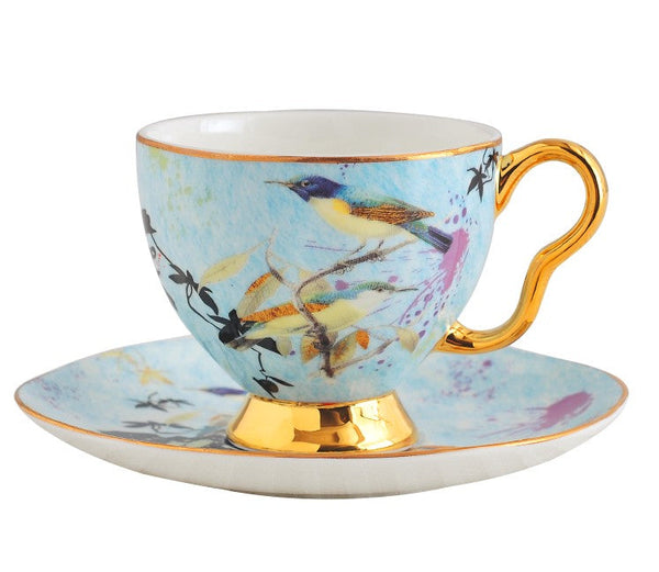 Elegant Ceramic Coffee Cups, Unique Bird Flower Tea Cups and Saucers in Gift Box as Birthday Gift, Beautiful British Tea Cups, Royal Bone China Porcelain Tea Cup Set-ArtWorkCrafts.com
