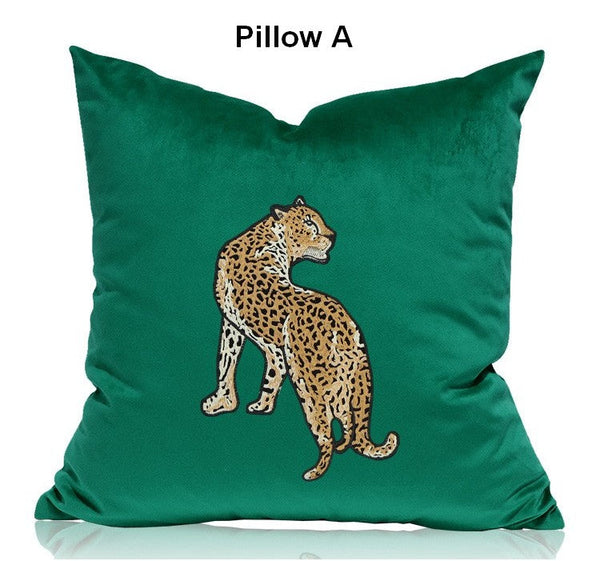 Modern Sofa Pillows, Green Decorative Pillows for Living Room, Contemporary Throw Pillows, Cheetah Decorative Cushion-ArtWorkCrafts.com