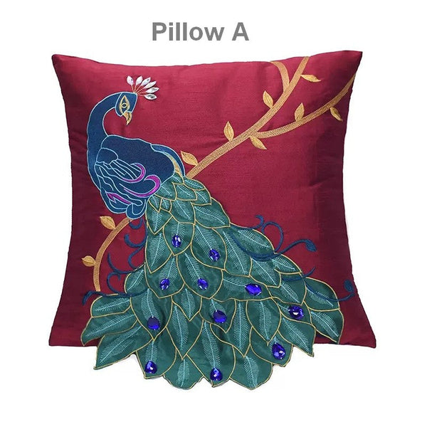Embroider Peacock Cotton and linen Pillow Cover, Beautiful Decorative Throw Pillows, Decorative Sofa Pillows, Decorative Pillows for Couch-ArtWorkCrafts.com