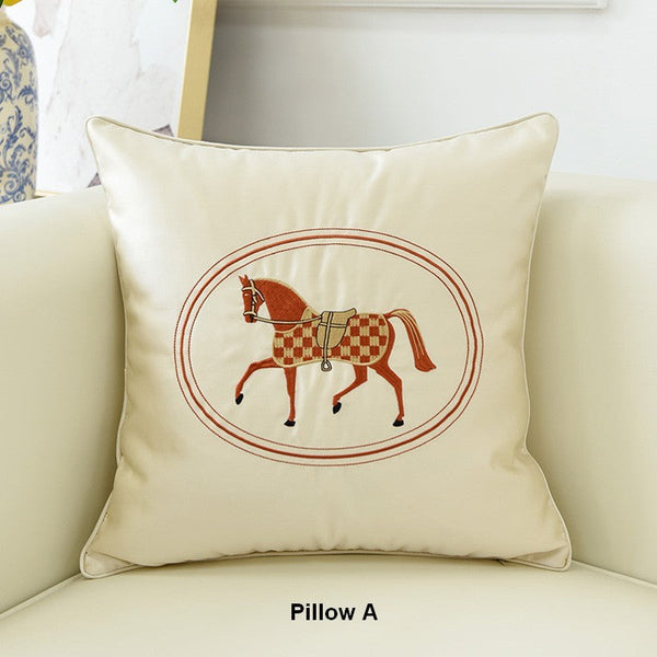 Decorative Throw Pillows for Couch, Modern Sofa Decorative Pillows, Embroider Horse Pillow Covers, Horse Modern Decorative Throw Pillows-ArtWorkCrafts.com
