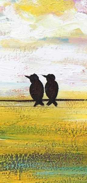 Paintings for Dining Room, Modern Painting, Love Birds Painting, Wedding Gift, Simple Abstract Painting, Abstract Landscape Painting-ArtWorkCrafts.com