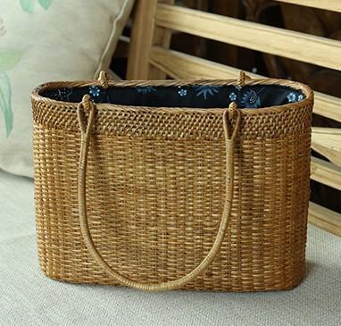 Indonesia Handmade Rattan Handbag, Woven Rattan Handbag, Natural Fiber Handbag, Small Rustic Handbag for Outdoor-ArtWorkCrafts.com