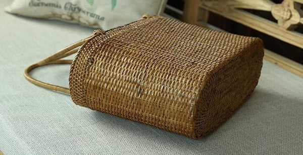 Indonesia Handmade Rattan Handbag, Woven Rattan Handbag, Natural Fiber Handbag, Small Rustic Handbag for Outdoor-ArtWorkCrafts.com