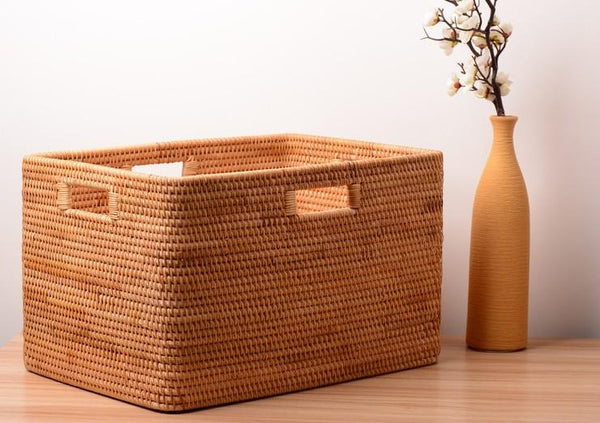 Rectangular Storage Basket, Storage Baskets for Bedroom, Large Laundry Storage Basket for Clothes, Rattan Baskets, Storage Baskets for Shelves-ArtWorkCrafts.com