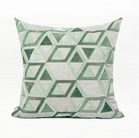 Gray Green Geometric Sticker Embroidered Square Pillows, Sofa Pillows, Couch Pillows, Modern Throw Pillow-ArtWorkCrafts.com