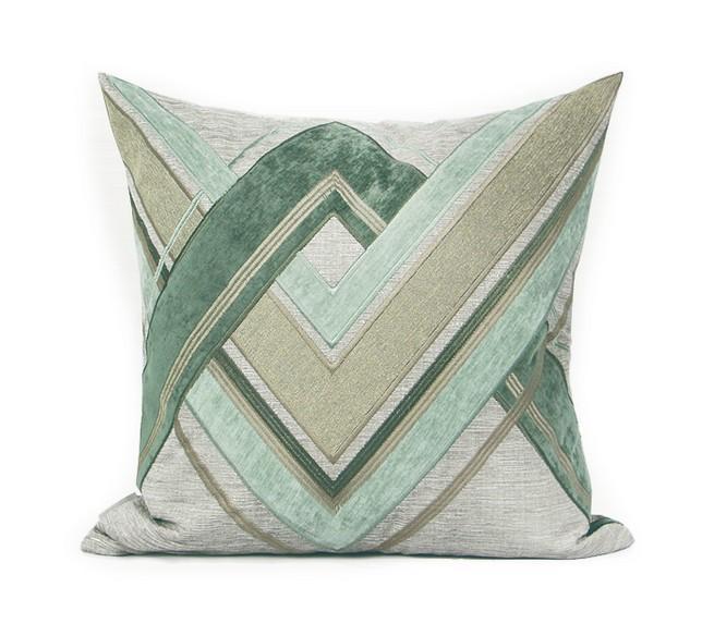 Gray Green Geometric Sticker Embroidered Square Pillows, Modern Throw Pillow, Sofa Pillows, Couch Pillows-ArtWorkCrafts.com