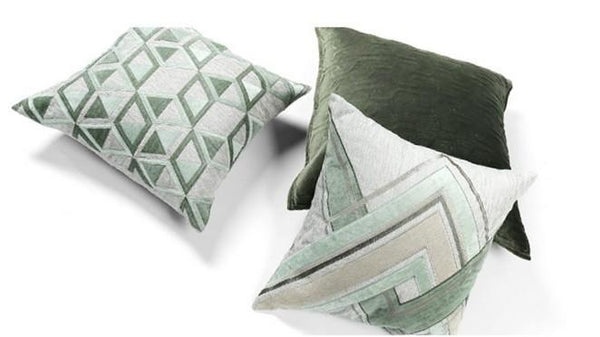 Gray Green Geometric Sticker Embroidered Square Pillows, Sofa Pillows, Couch Pillows, Modern Throw Pillow-ArtWorkCrafts.com
