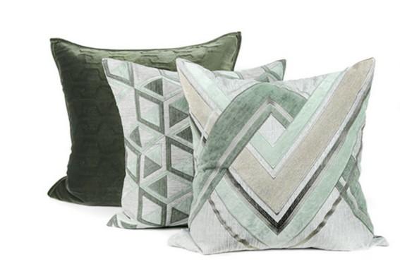 Gray Green Geometric Sticker Embroidered Square Pillows, Modern Throw Pillow, Sofa Pillows, Couch Pillows-ArtWorkCrafts.com