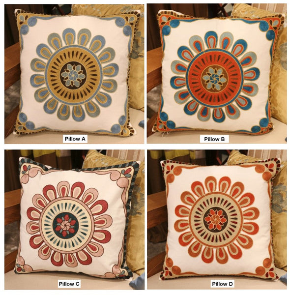 Modern Sofa Pillows for Couch, Embroider Flower Cotton Pillow Covers, Cotton Flower Decorative Pillows, Farmhouse Decorative Sofa Pillows-ArtWorkCrafts.com