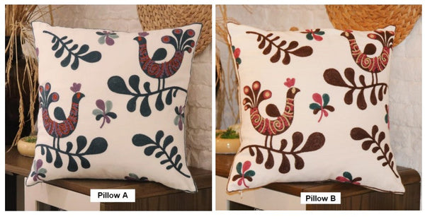 Farmhouse Embroider Cotton Pillow Covers, Love Birds Decorative Sofa Pillows, Cotton Decorative Pillows, Decorative Throw Pillows for Couch-ArtWorkCrafts.com