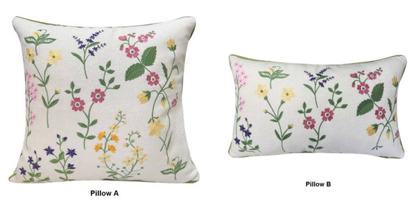 Farmhouse Sofa Decorative Pillows, Embroider Flower Cotton Pillow Covers, Spring Flower Decorative Throw Pillows, Flower Decorative Throw Pillows for Couch-ArtWorkCrafts.com