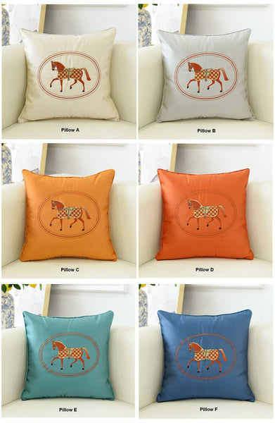 Modern Decorative Throw Pillows, Horse Decorative Throw Pillows for Couch, Embroider Horse Pillow Covers, Modern Sofa Decorative Pillows-ArtWorkCrafts.com