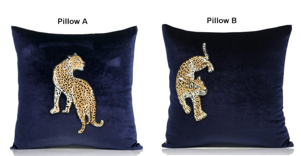 Modern Sofa Pillows, Contemporary Throw Pillows, Cheetah Decorative Throw Pillows, Blue Decorative Pillows for Living Room-ArtWorkCrafts.com