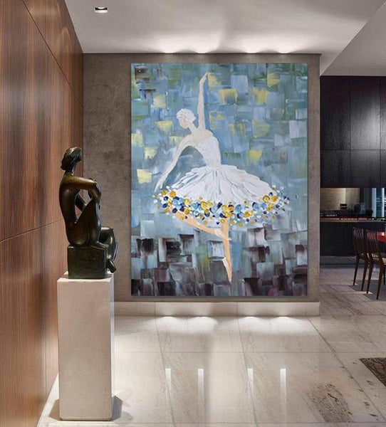 Ballet Dancer Painting, Large Painting for Bedroom, Modern Contemporary Artwork, Heavy Texture Acrylic Painting-ArtWorkCrafts.com
