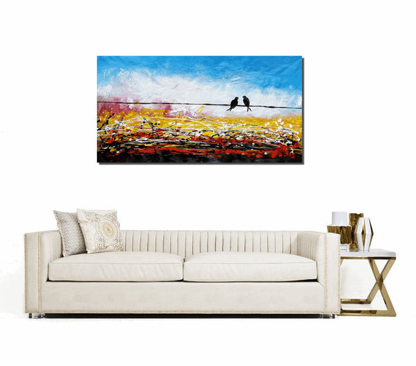 Love Birds Painting, Canvas Art, Abstract Art, Oil Painting, Wall Art, Abstract Painting, Large Art, Canvas Painting, Original Painting-ArtWorkCrafts.com