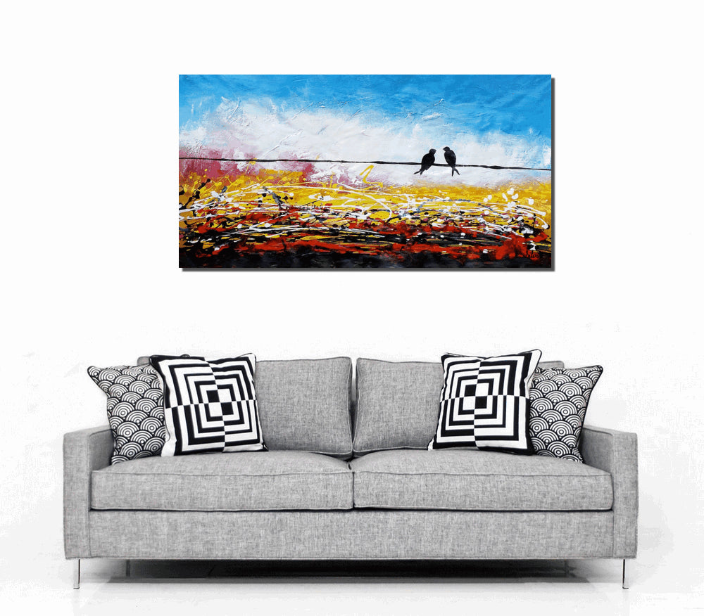 Love Birds Painting, Canvas Art, Abstract Art, Oil Painting, Wall Art, Abstract Painting, Large Art, Canvas Painting, Original Painting-ArtWorkCrafts.com