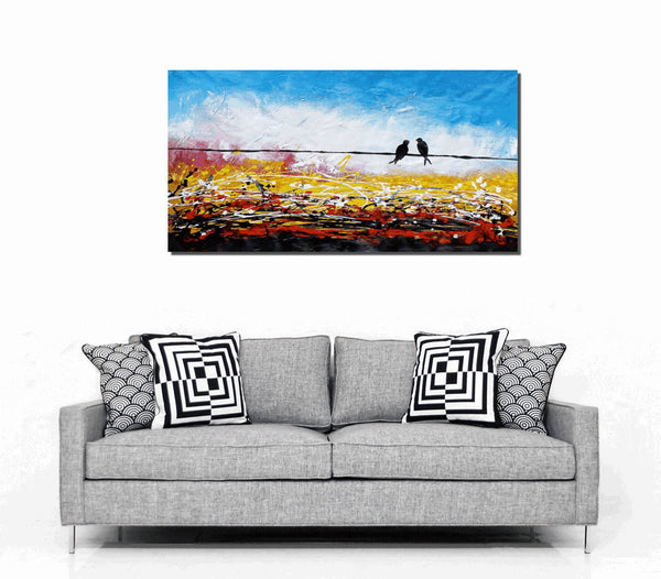 Love Birds Painting, Canvas Art, Abstract Art, Oil Painting, Wall Art, Abstract Painting, Large Art, Canvas Painting, Original Painting-ArtWorkCrafts.com