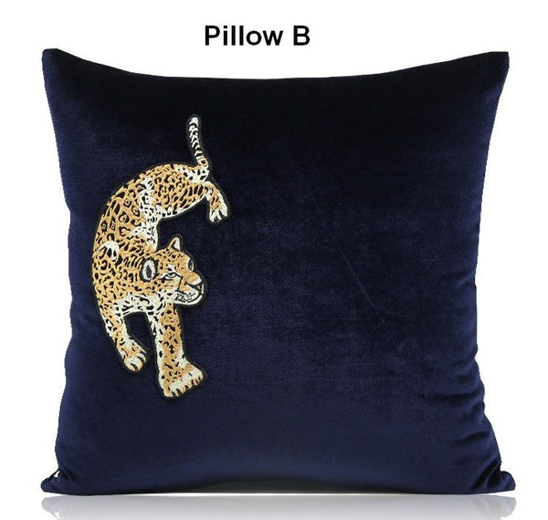 Modern Sofa Pillows, Contemporary Throw Pillows, Cheetah Decorative Throw Pillows, Blue Decorative Pillows for Living Room-ArtWorkCrafts.com