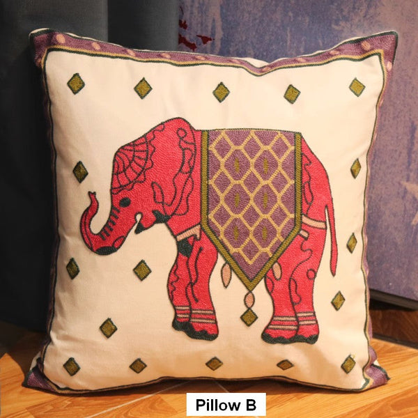 Cotton Decorative Pillows, Elephant Embroider Cotton Pillow Covers, Farmhouse Decorative Sofa Pillows, Decorative Throw Pillows for Couch-ArtWorkCrafts.com