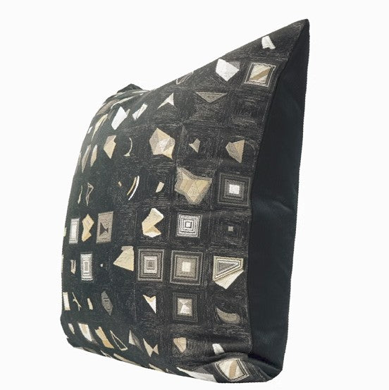 Abstract Black Decorative Throw Pillows, Geomeric Contemporary Square Modern Throw Pillows for Couch, Large Simple Throw Pillow for Interior Design-ArtWorkCrafts.com