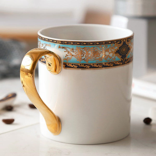 Elegant Ceramic Coffee Mug, Beautiful British Tea Cups, Large Royal Bone China Porcelain Mug, Large Capacity Ceramic Mugs for Office-ArtWorkCrafts.com