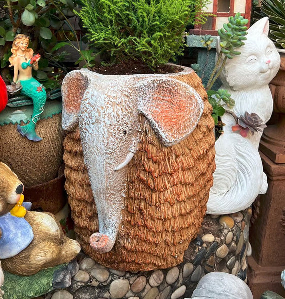 Large Elephant Flowerpot, Modern Animal Statue for Garden Ornaments, Animal Flower Pot, Resin Statue for Garden, Villa Outdoor Decor Gardening Ideas-ArtWorkCrafts.com