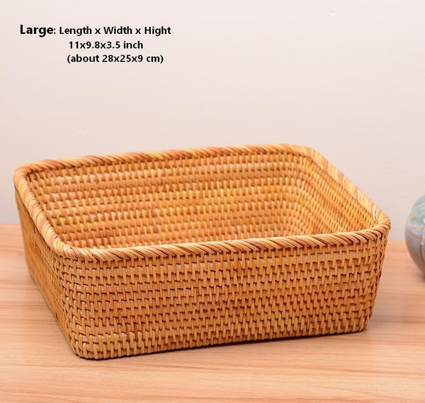 Woven Rectangular Storage Basket, Lovely Rattan Storage Basket, Storage Baskets for Kitchen-ArtWorkCrafts.com
