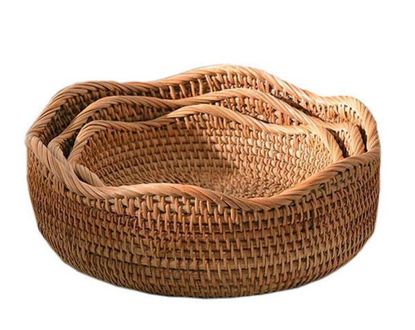 Woven Round Storage Basket, Rattan Storage Basket, Fruit Basket, Storage Baskets for Kitchen-ArtWorkCrafts.com