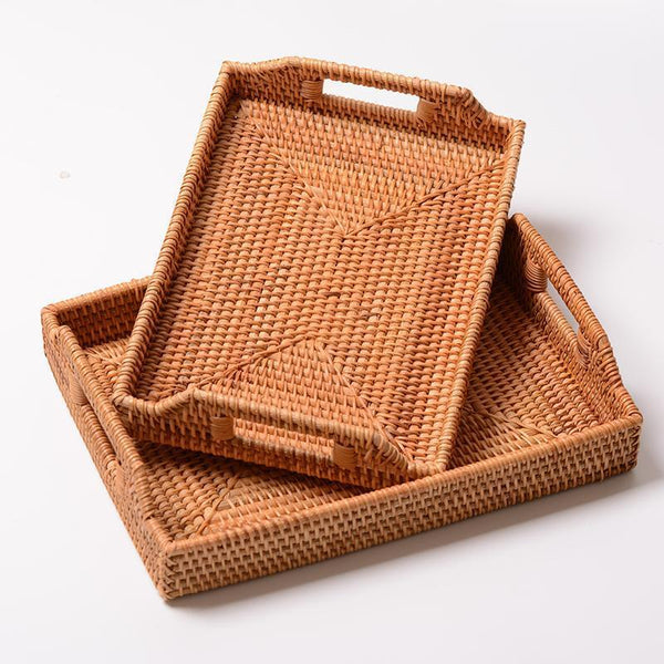 Rattan Bread Plate with Handle, Storage Baskets for Kitchen, Woven Storage Basket, Fruit Plate for Kitchen, Storage Baksets for Shelves-ArtWorkCrafts.com