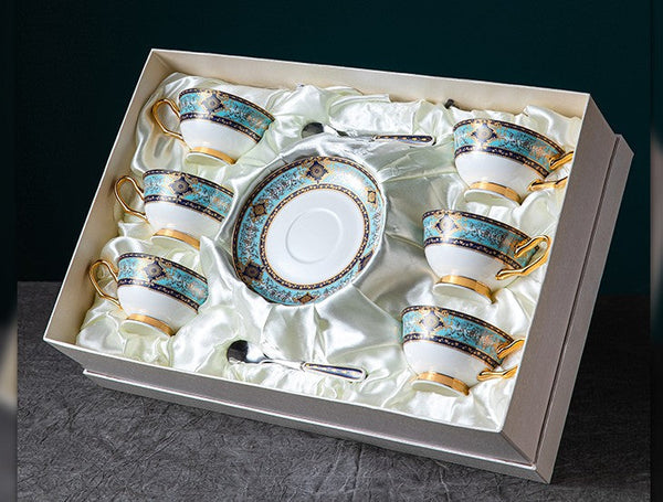 Unique Tea Cup and Saucer in Gift Box, Elegant British Ceramic Coffee Cups, Bone China Porcelain Tea Cup Set for Office-ArtWorkCrafts.com