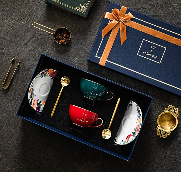Beautiful British Tea Cups, Creative Bone China Porcelain Tea Cup Set, Elegant Ceramic Coffee Cups, Unique Tea Cups and Saucers in Gift Box-ArtWorkCrafts.com