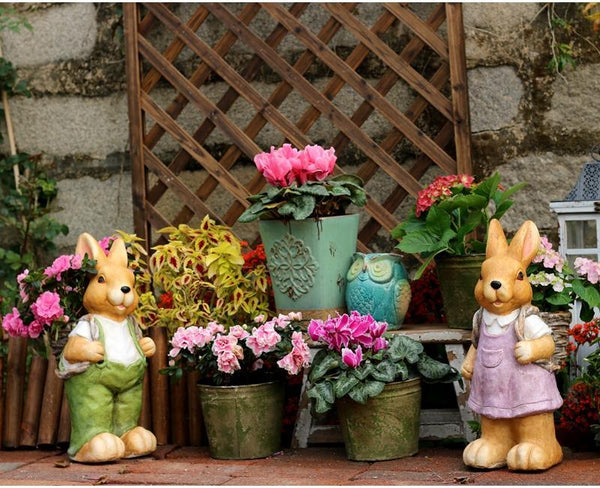 Garden Animal Statues, Large Garden Statues, Large Rabbit Statue for Garden, Bunny Flower Pot, Garden Ornament, Gardening Decoration Ideas-ArtWorkCrafts.com