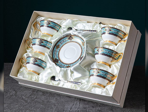 Elegant British Ceramic Coffee Cups, Bone China Porcelain Tea Cup Set for Office, Unique Tea Cup and Saucer in Gift Box-ArtWorkCrafts.com