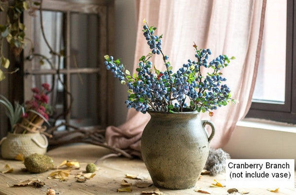 Simple Artificial Flowers for Home Decoration, Flower Arrangement Ideas for Living Room, Blue Cranberry Fruit Branch, Spring Artificial Floral for Bedroom-ArtWorkCrafts.com