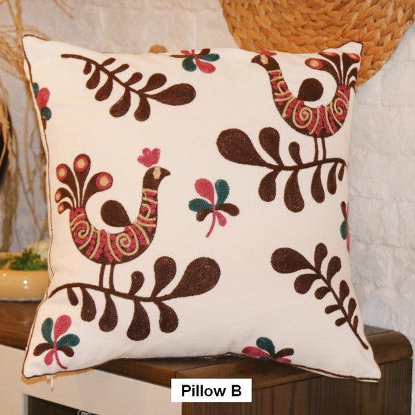 Farmhouse Embroider Cotton Pillow Covers, Love Birds Decorative Sofa Pillows, Cotton Decorative Pillows, Decorative Throw Pillows for Couch-ArtWorkCrafts.com