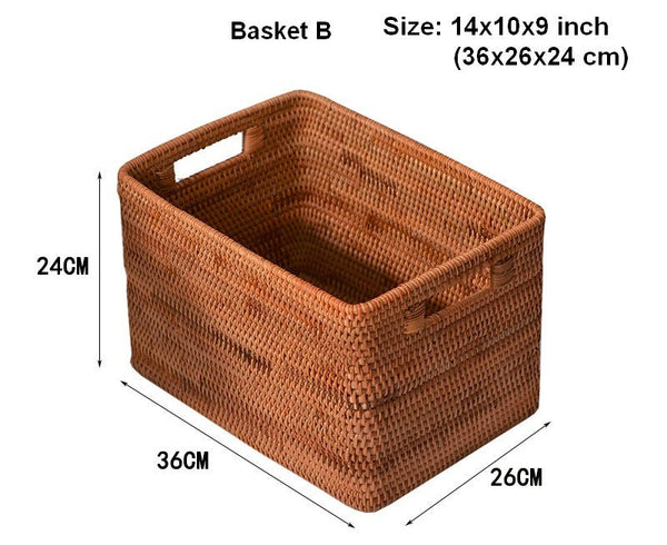Rattan Storage Baskets, Storage Basket for Shelves, Rectangular Storage Basket for Toys, Storage Baskets for Kitchen, Storage Baskets for Bedroom-ArtWorkCrafts.com