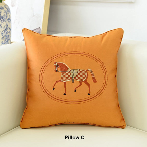 Embroider Horse Pillow Covers, Modern Decorative Throw Pillows, Horse Decorative Throw Pillows for Couch, Modern Sofa Decorative Pillows-ArtWorkCrafts.com